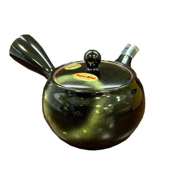 常滑焼帯アミ急須 黒釉星柄390ml