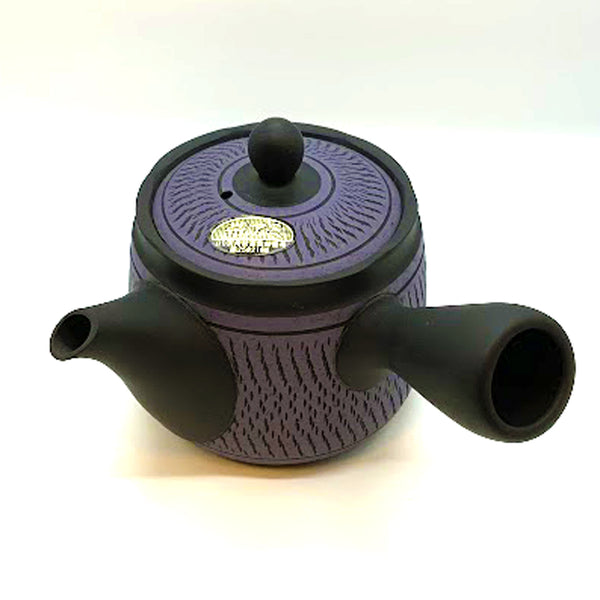常滑焼 黒紫トチリ柄 帯アミ急須 400ml
