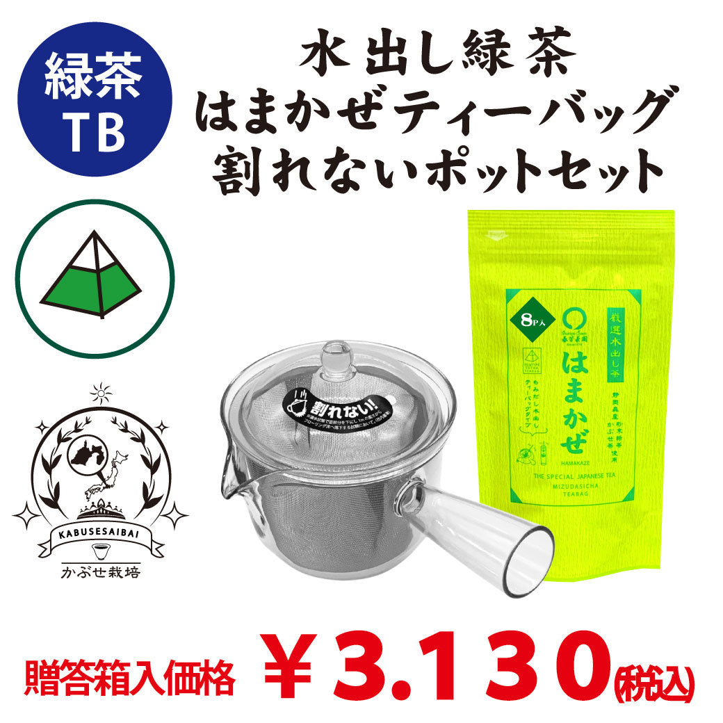 【静岡森産】 水出し緑茶「はまかぜティーバッグ」＆割れないポット（急須タイプ）セット