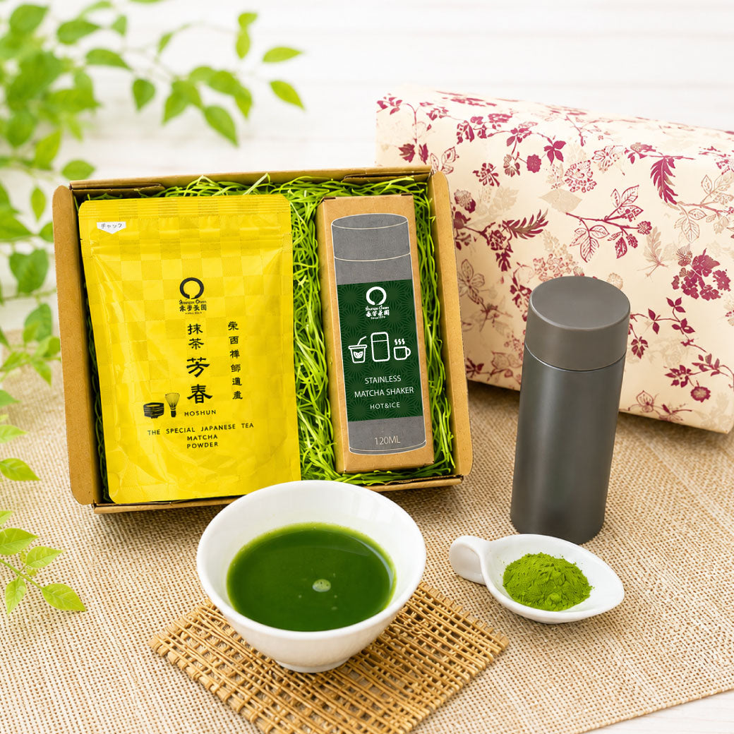 【愛知県西尾産】抹茶「芳春」＆抹茶ステンレスシェイカーセット※ネコポス便不可