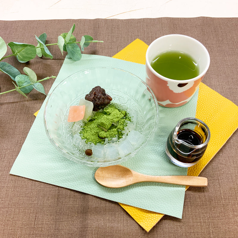 2025年度産摘みたて新茶　静岡牧之原産深蒸しかぶせ煎茶「つゆひかり」と 「抹茶あんみつ」セット