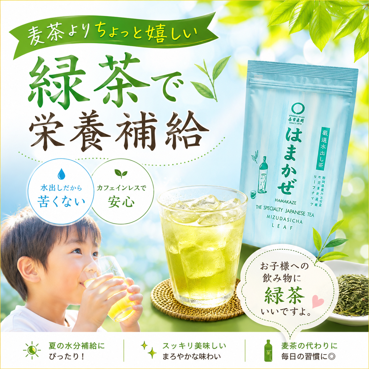 同梱OK！お得！送料込のまとめ買いセット！【静岡森産】 水出し煎茶「はまかぜ」160ｇ詰３本セット
