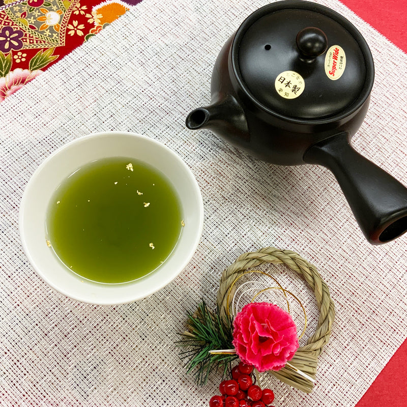 Deep-steamed green tea with gold leaf “Haku no Hana” &amp; Genmaicha with lucky beans “Fukucha” set