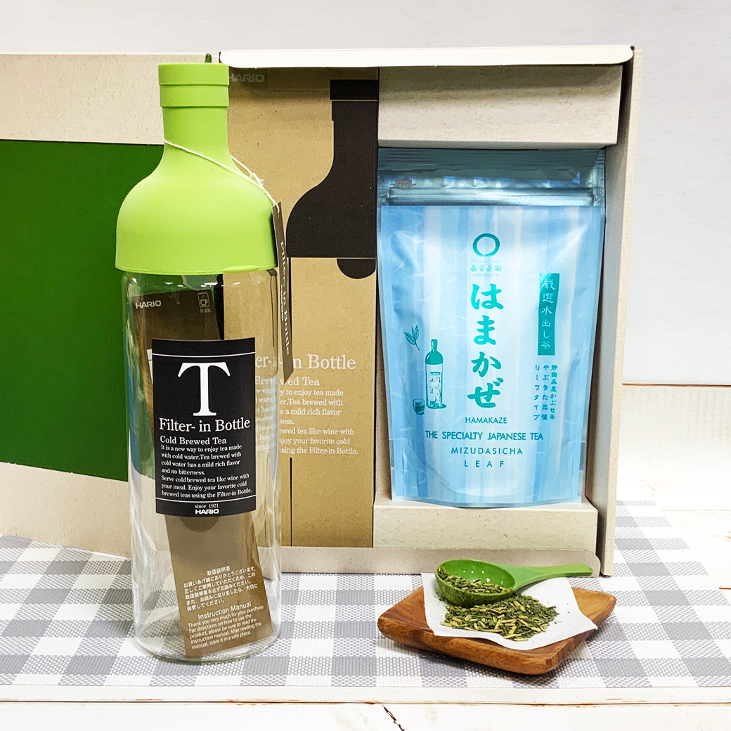 ギフト用贈答箱入　【静岡森産】 水出し緑茶「はまかぜ」160g詰＆水出しフィルターインボトルセット