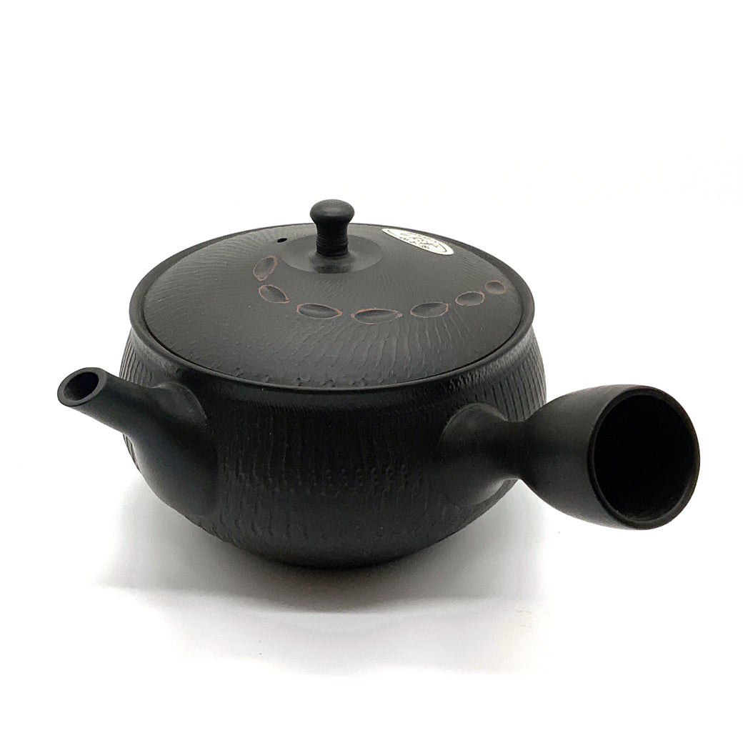 Tokoname ware Hokuryu black diagonal cut potter's wheel obi teapot 320ml