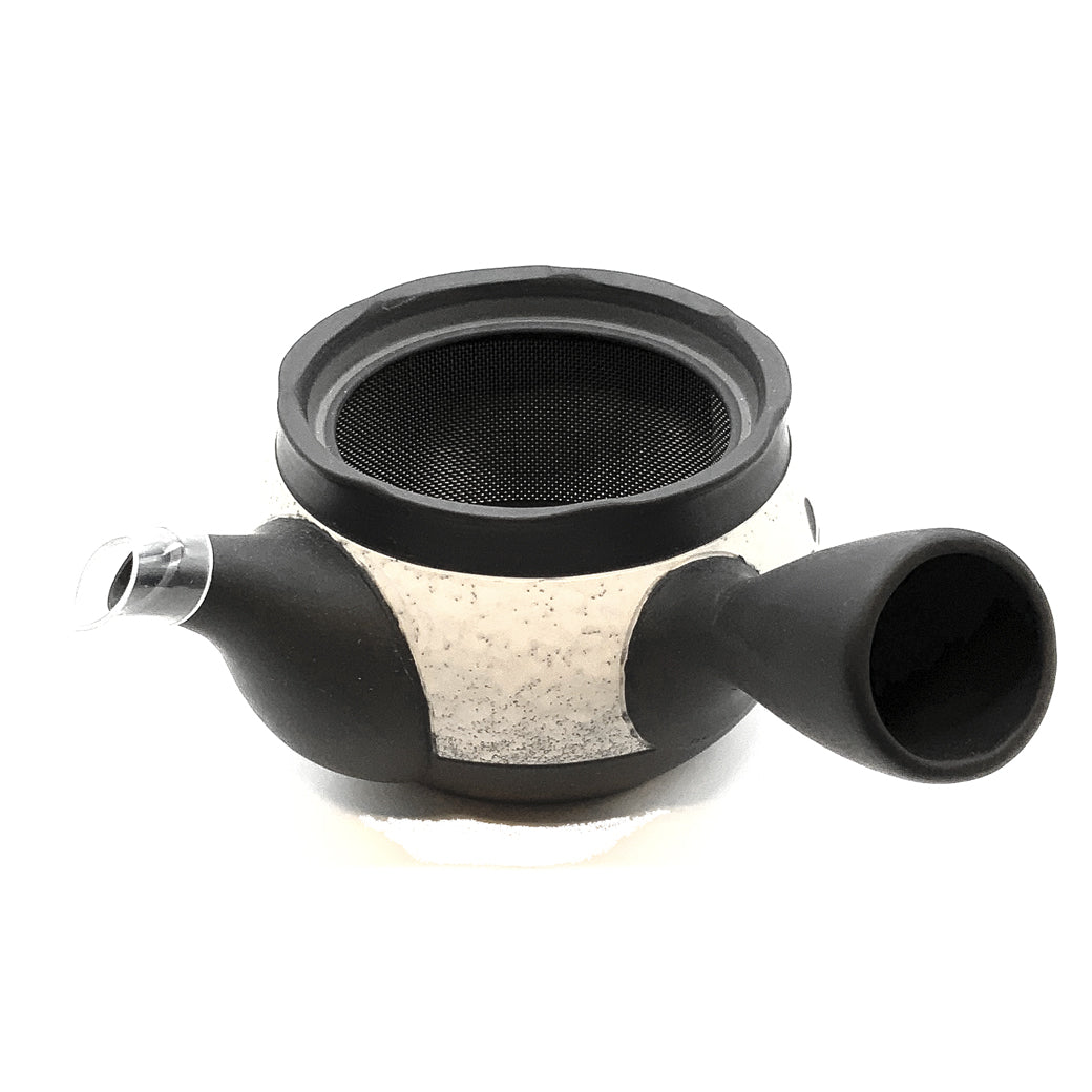 Tokoname yaki obi teapot black white cut 340ml
