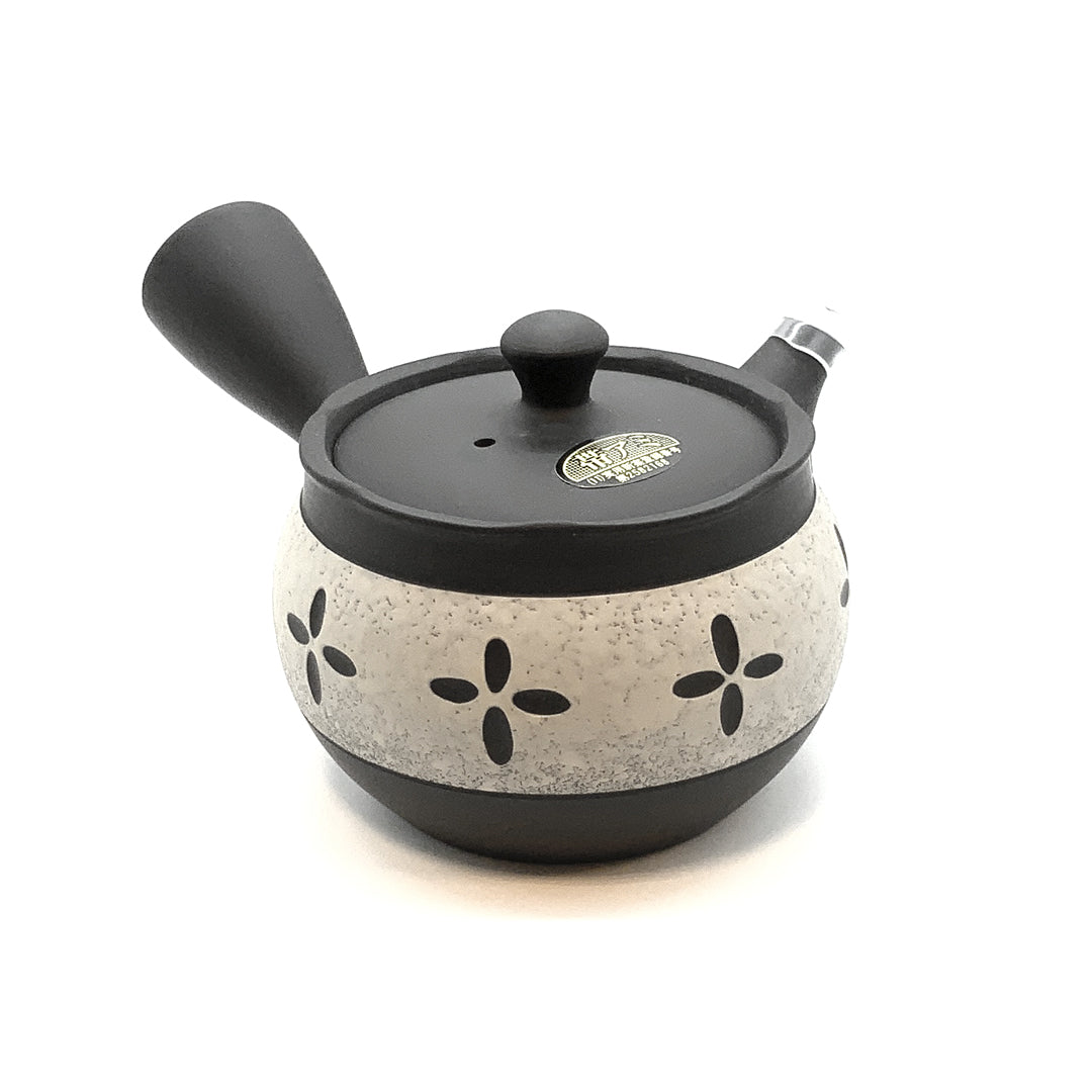 Tokoname yaki obi teapot black white cut 340ml