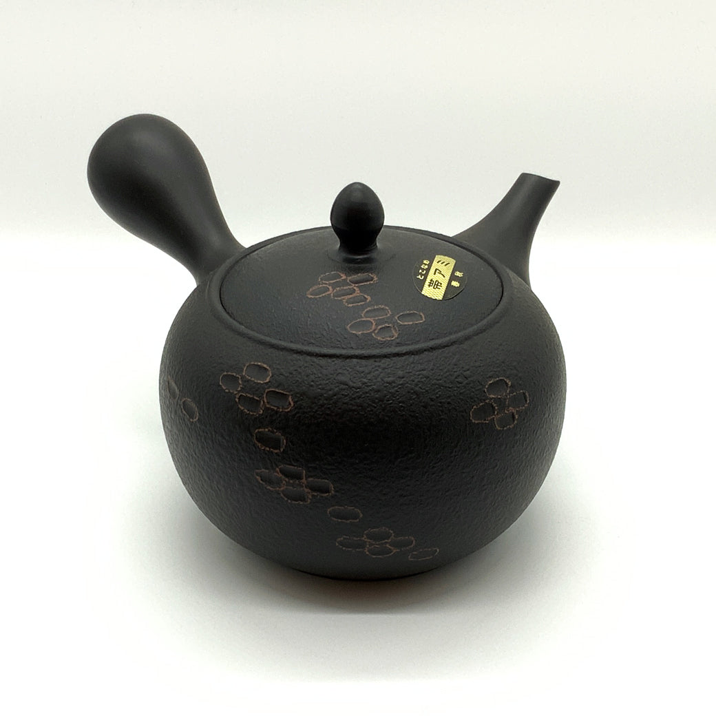 Tokoname yaki obi mesh teapot cut vermillion black 600ml