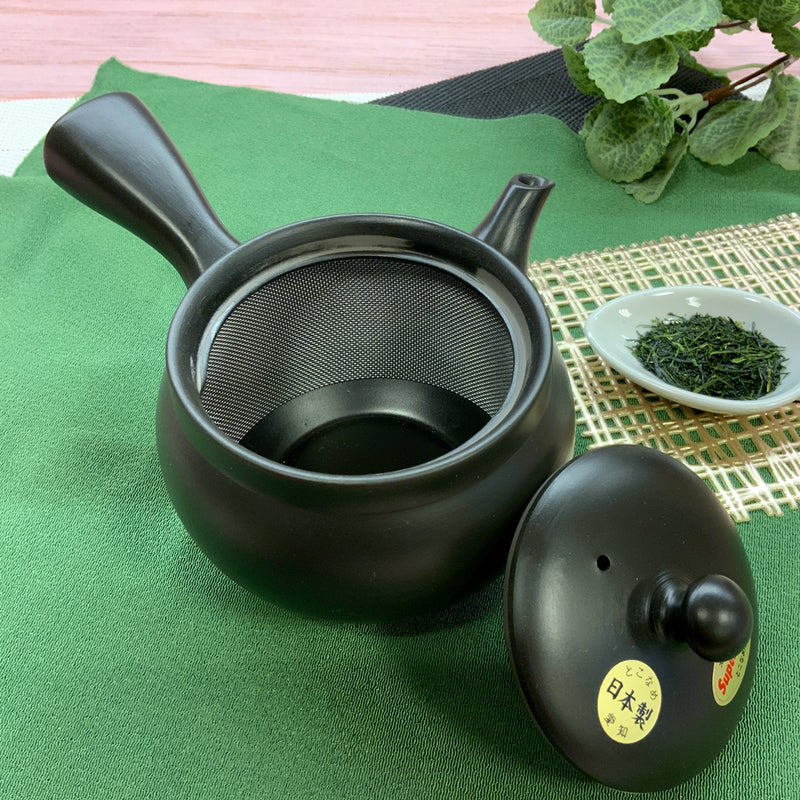 常滑焼帯アミ急須 黒360ml棚カット